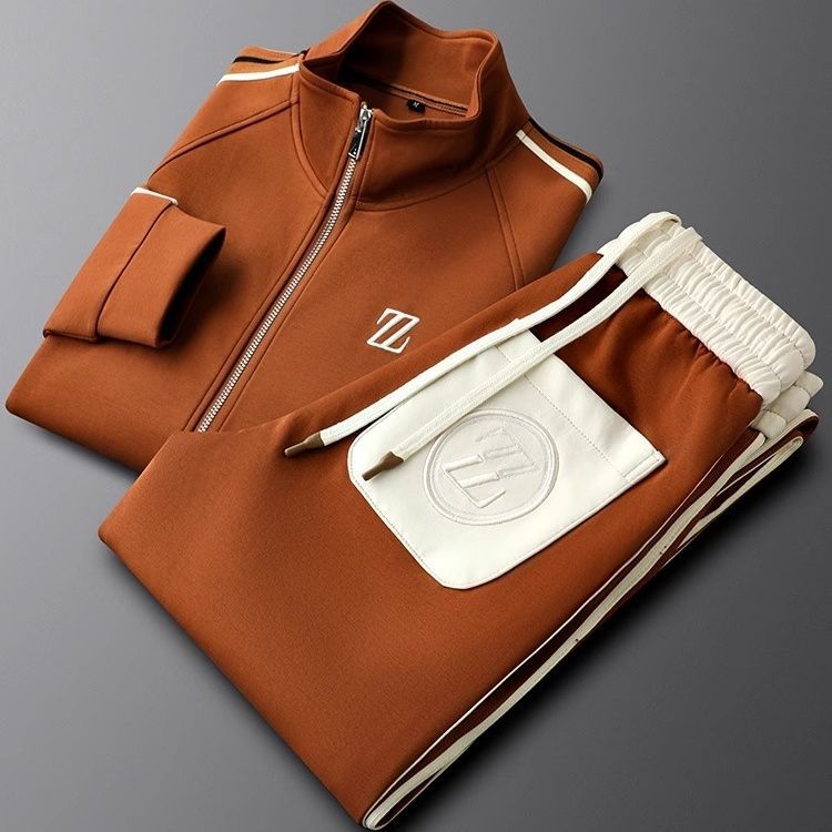 Men's Tracksuit Stand Collar Zip Jacket & Joggers Set | Stripe
