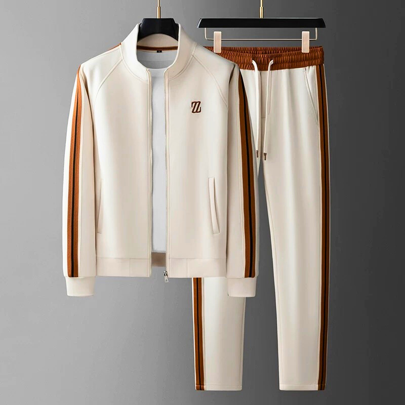 Men's Tracksuit Stand Collar Zip Jacket & Joggers Set | Stripe