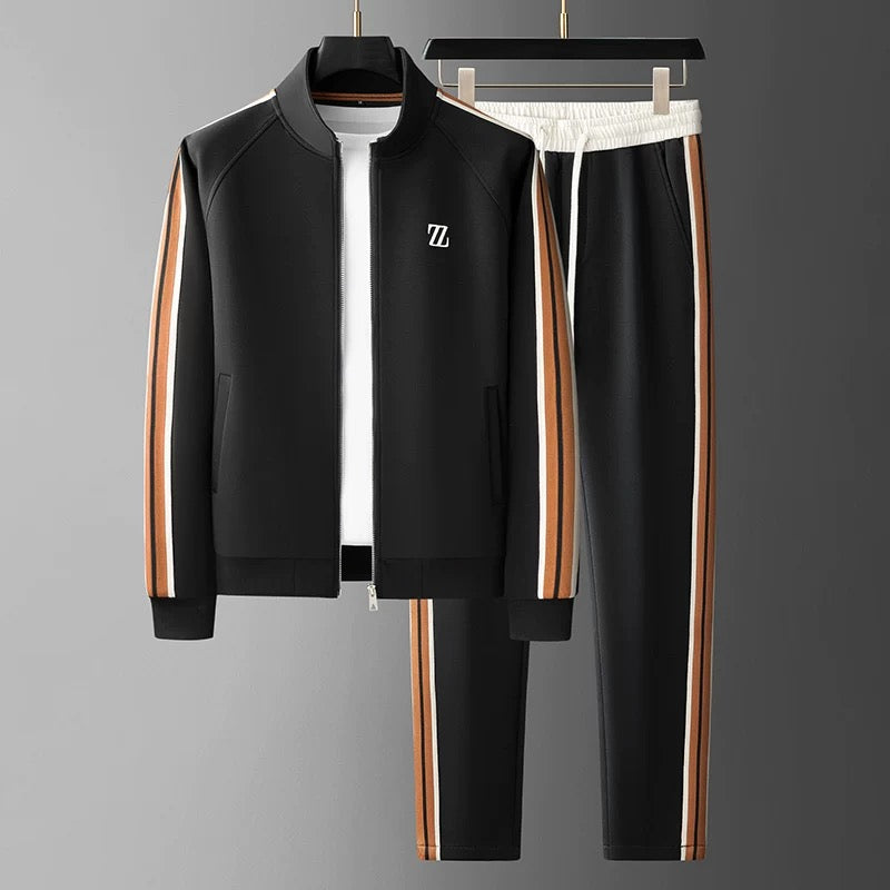 Men's Tracksuit Stand Collar Zip Jacket & Joggers Set | Stripe