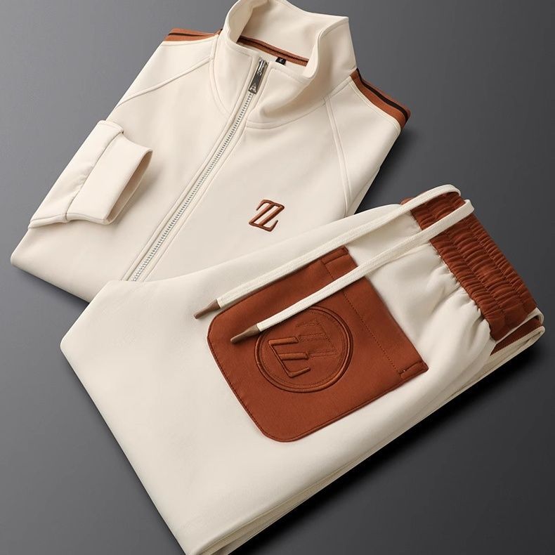 Men's Tracksuit Stand Collar Zip Jacket & Joggers Set | Stripe
