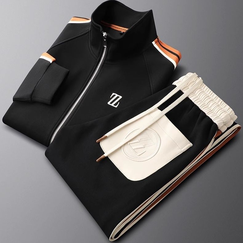 Men's Tracksuit Stand Collar Zip Jacket & Joggers Set | Stripe