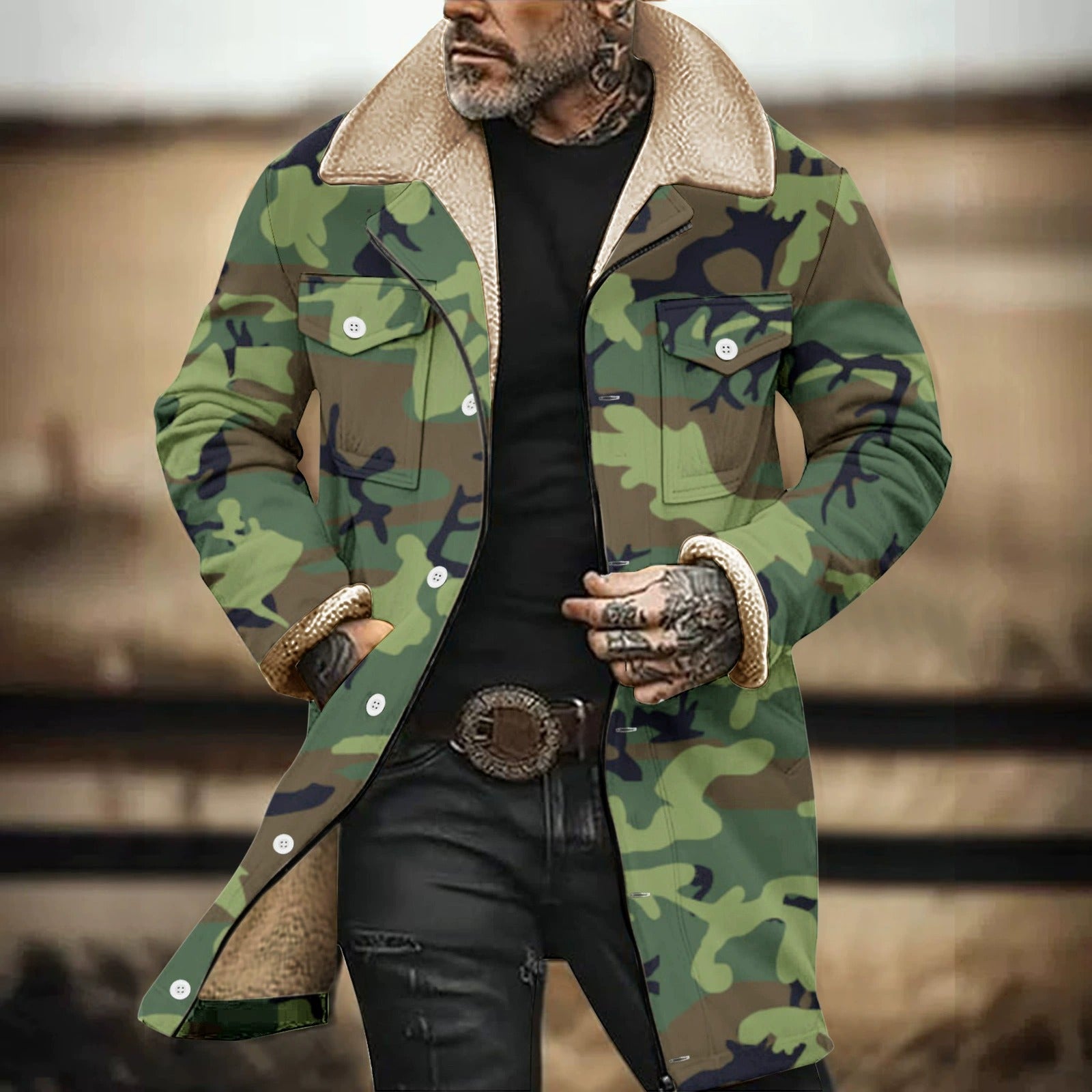 Men’s Trench Coat Camo Longline | Winter