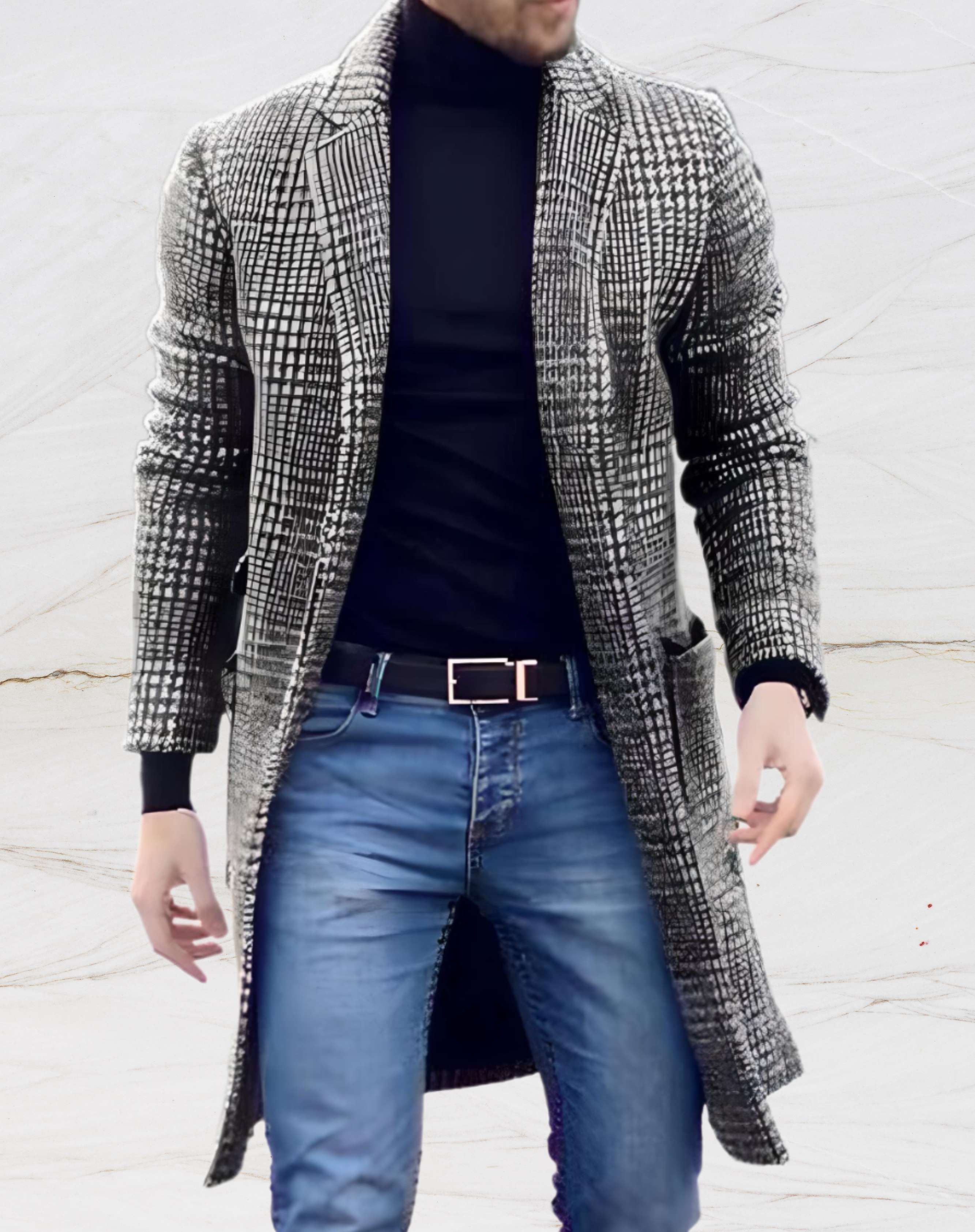 Men's Winter Coat Checked Long | Smart Casual