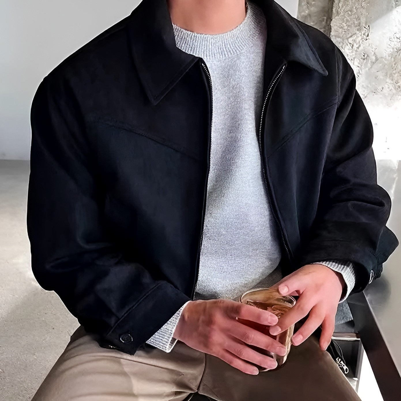 Men's Zip Closure Bomber Suede Jacket | Casual Style