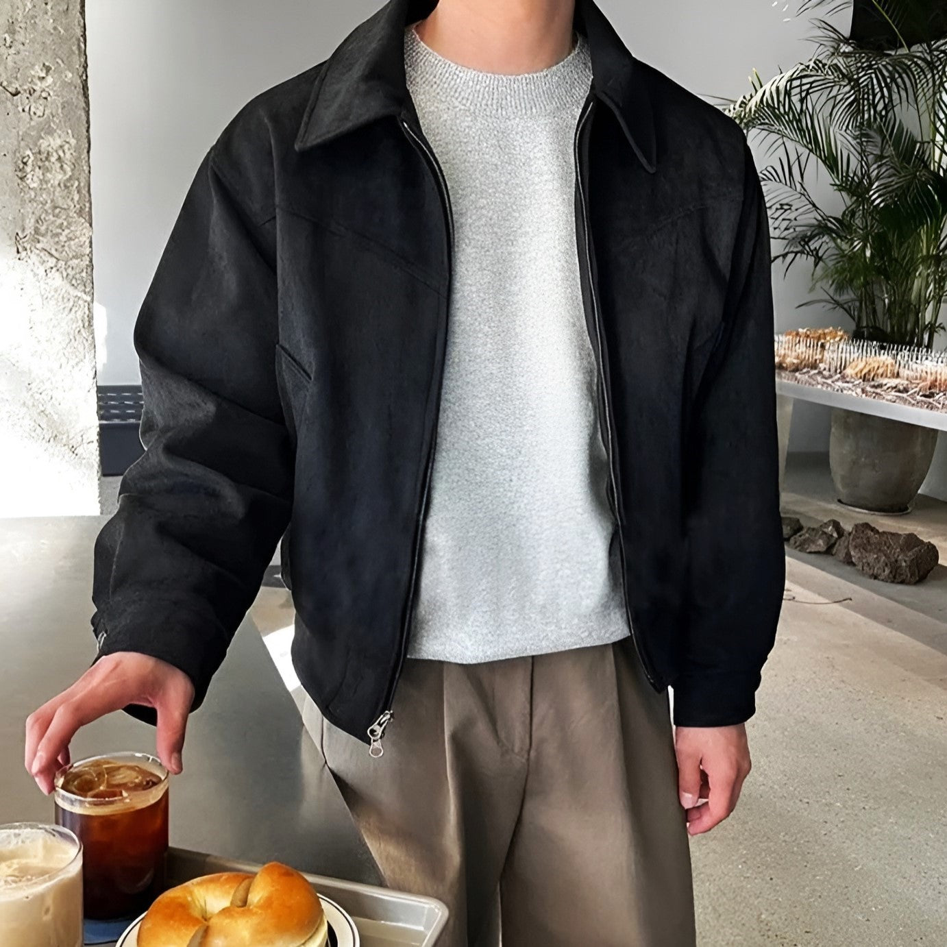 Men's Zip Closure Bomber Suede Jacket | Casual Style