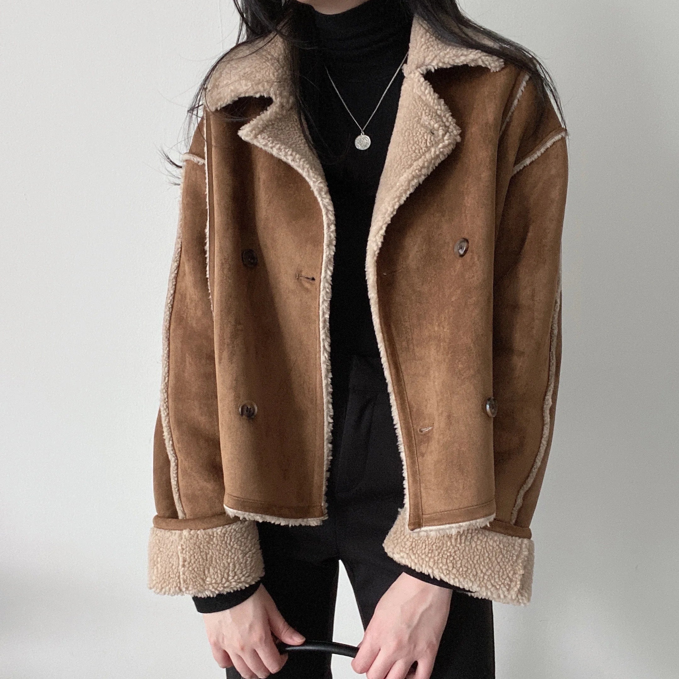 Oversized Fit Shearling Lapel Women’s Jacket | Winter