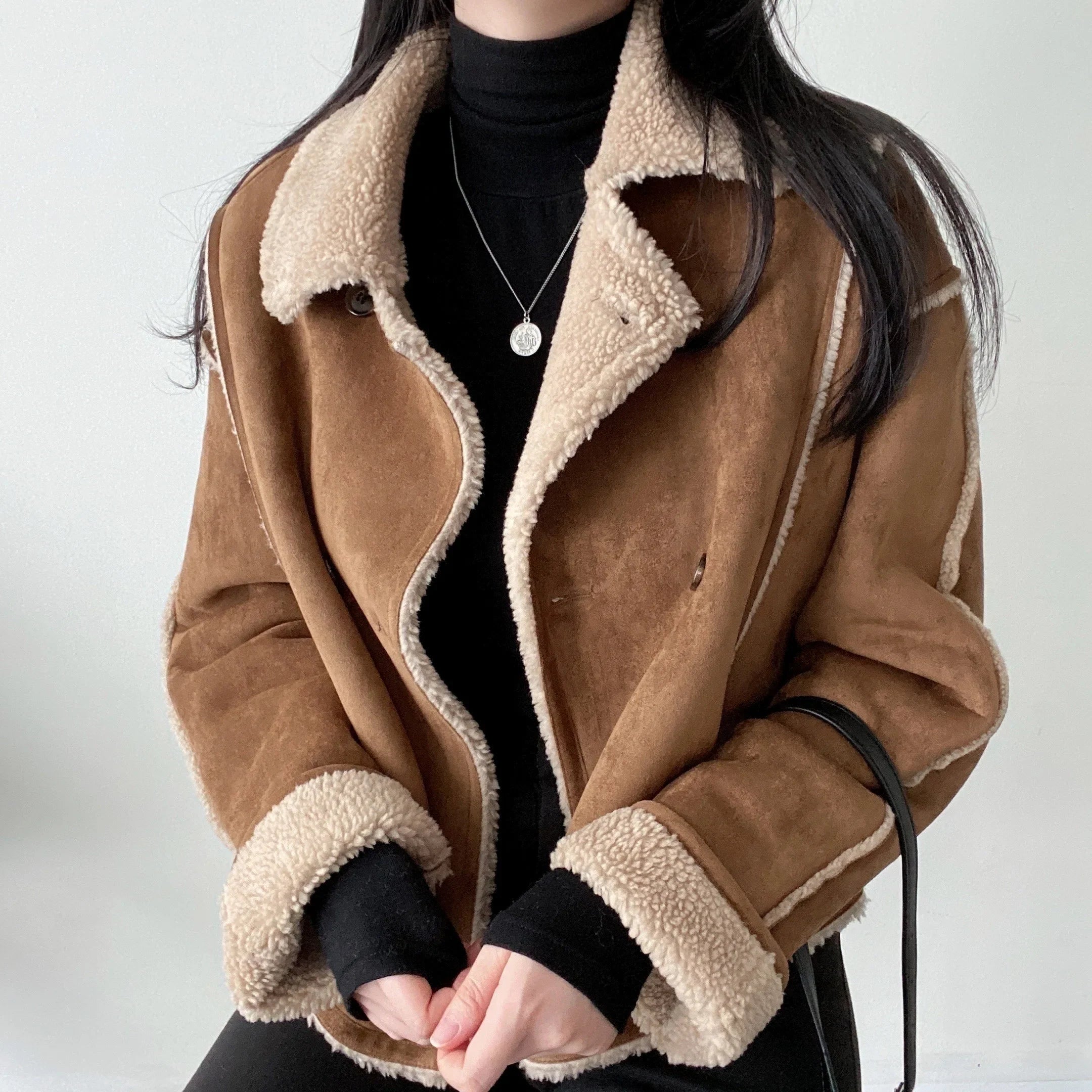 Oversized Fit Shearling Lapel Women’s Jacket | Winter