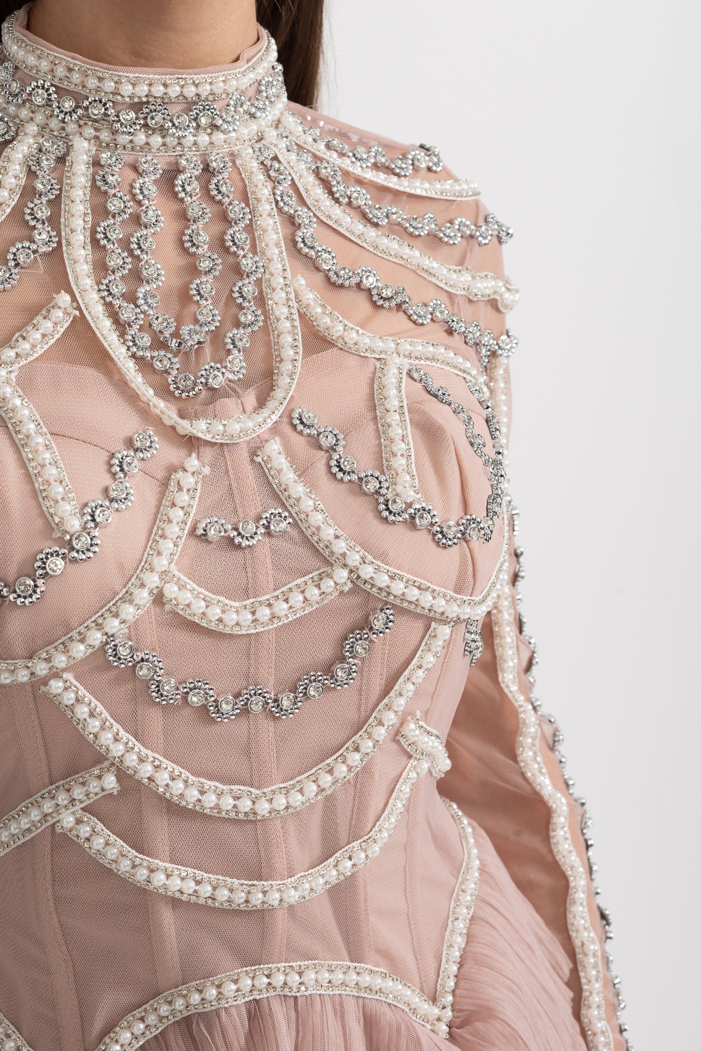 Stunning Beaded Long Sleeve Women's Evening Dress | Midi