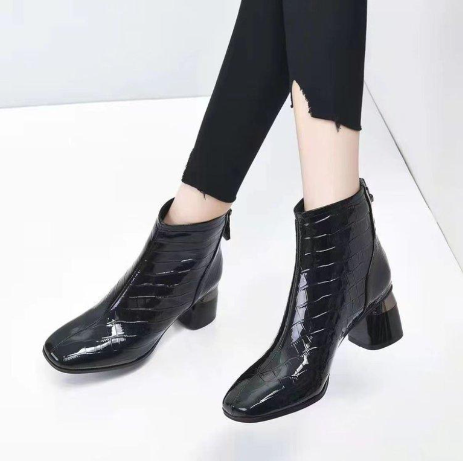 Stylish Women's Ankle Boots With Glossy Finish | Buckle Strap