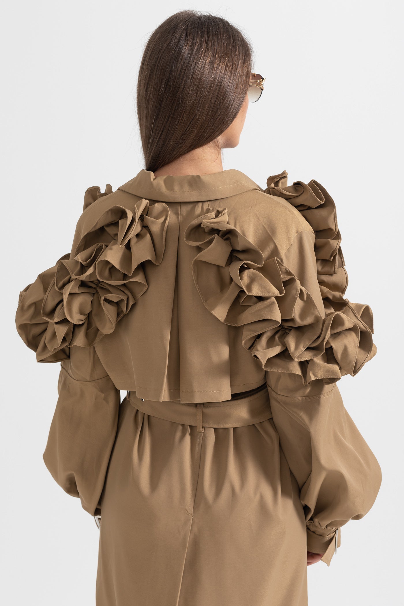 Trench Women's Coat Belted Ruffle Sleeve Design | Ruffle