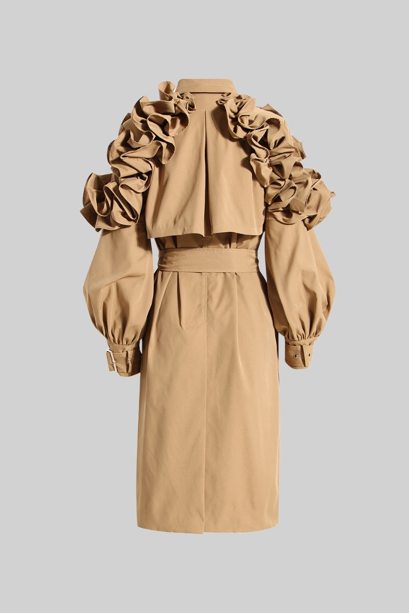 Trench Women's Coat Belted Ruffle Sleeve Design | Ruffle