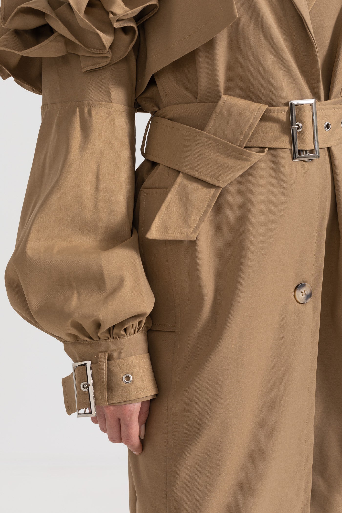 Trench Women's Coat Belted Ruffle Sleeve Design | Ruffle