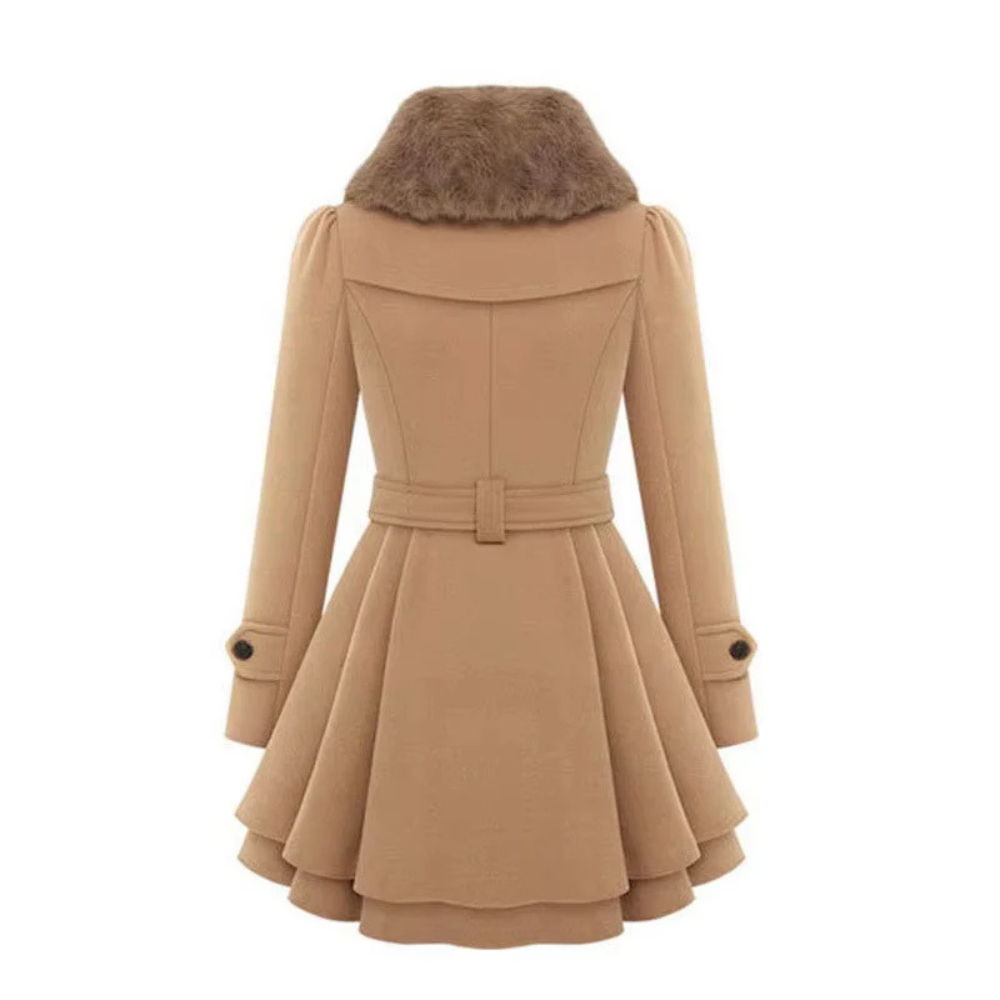 Trench Women's Coat Flared Hem Belted Fit | Fur Collar
