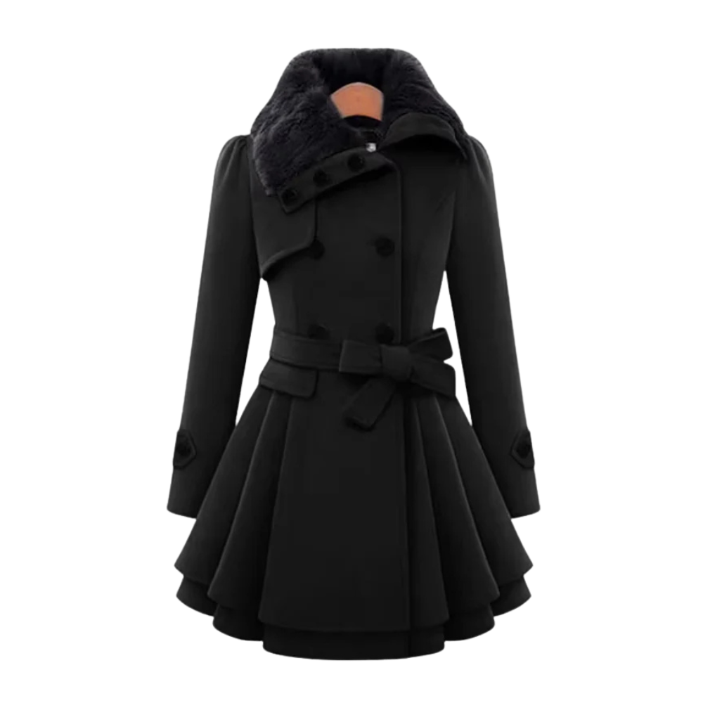 Trench Women's Coat Flared Hem Belted Fit | Fur Collar