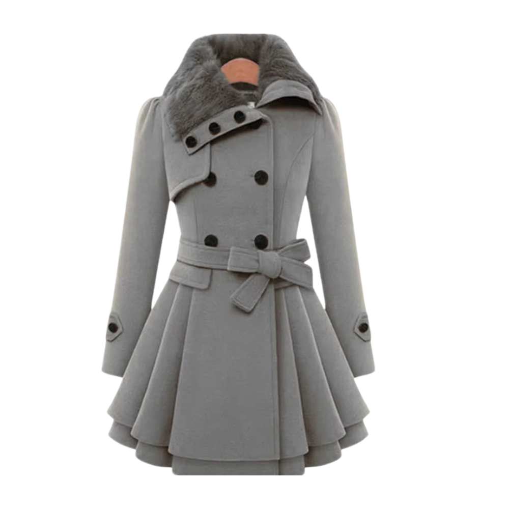 Trench Women's Coat Flared Hem Belted Fit | Fur Collar