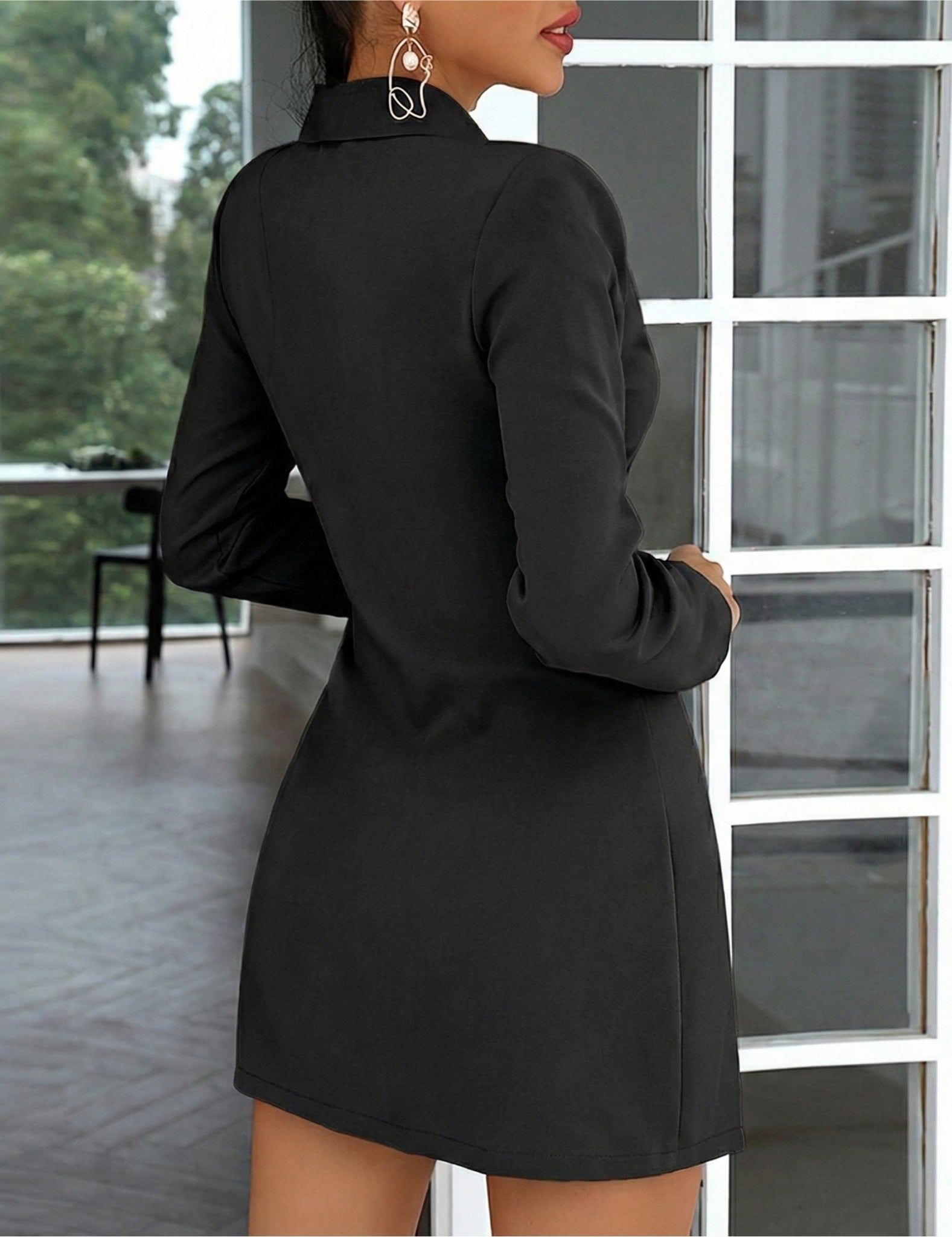 Women's Wrap Blazer Black Dress with Pleated Mini Skirt | Elegant