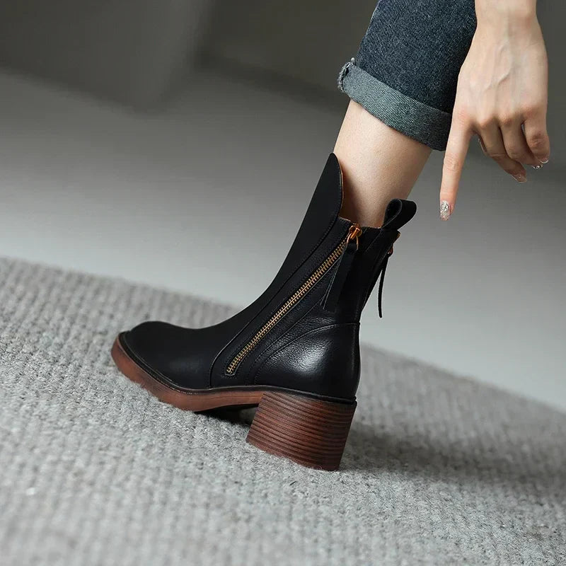 Women's Ankle Boots With Side Zip | Block Heel