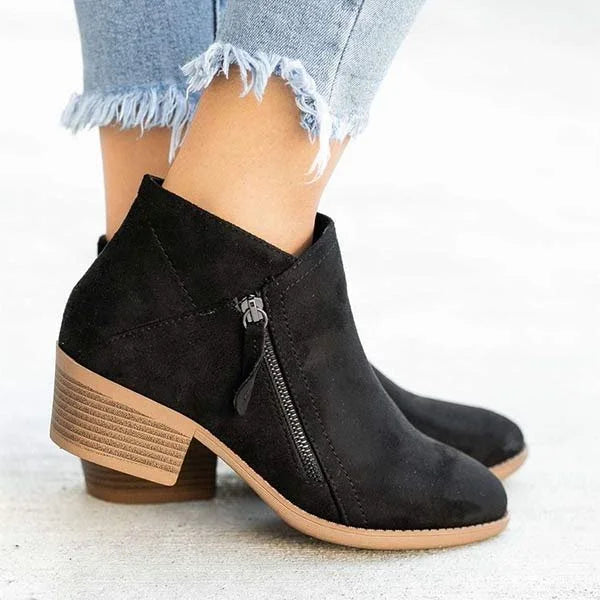 Women's Ankle Boots With Side Zip | Block Heel