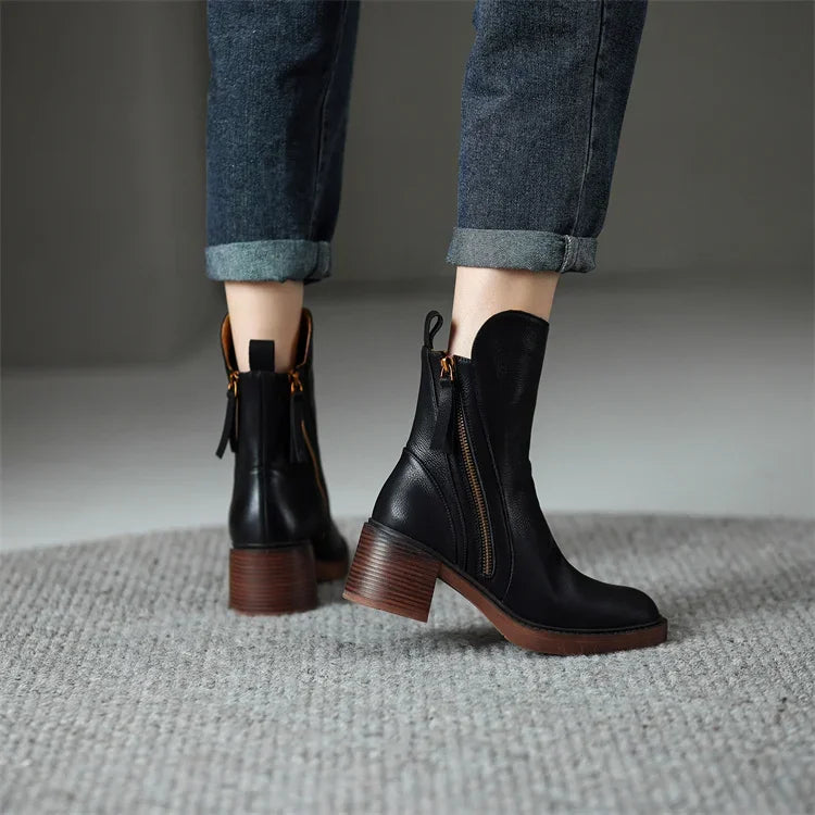 Women's Ankle Boots With Side Zip | Block Heel