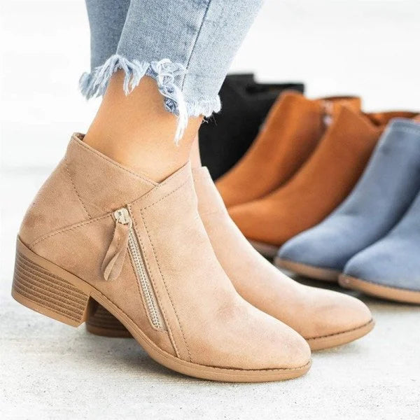 Women's Ankle Boots With Side Zip | Block Heel