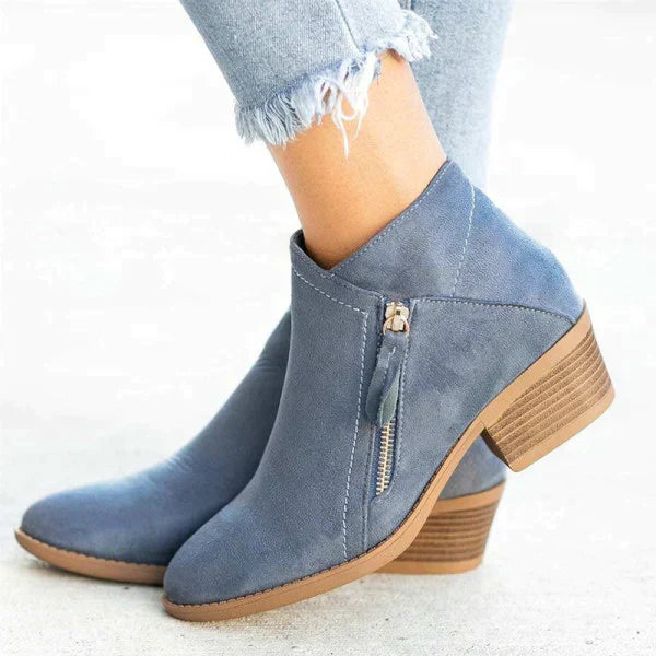 Women's Ankle Boots With Side Zip | Block Heel