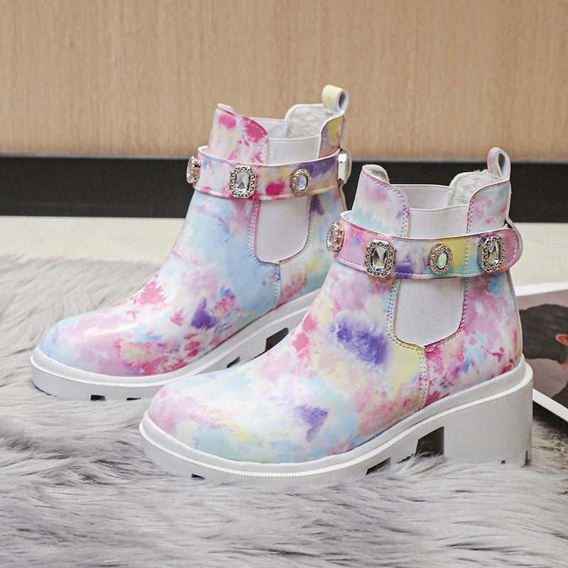 Women's Ankle Platform Chelsea Boots With Gem Buckle | Bold