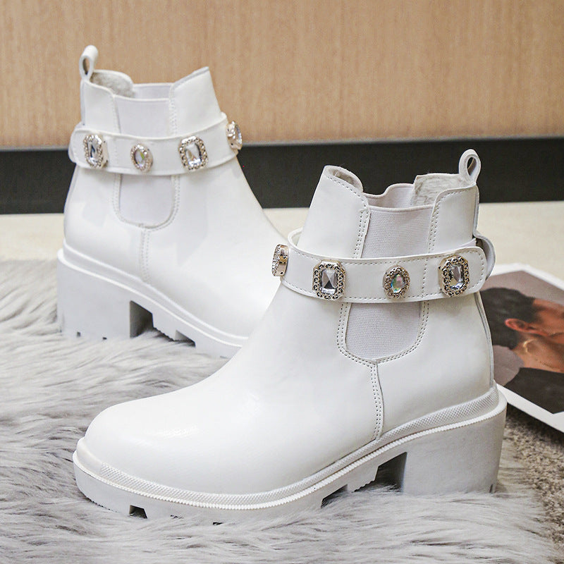 Women's Ankle Platform Chelsea Boots With Gem Buckle | Bold