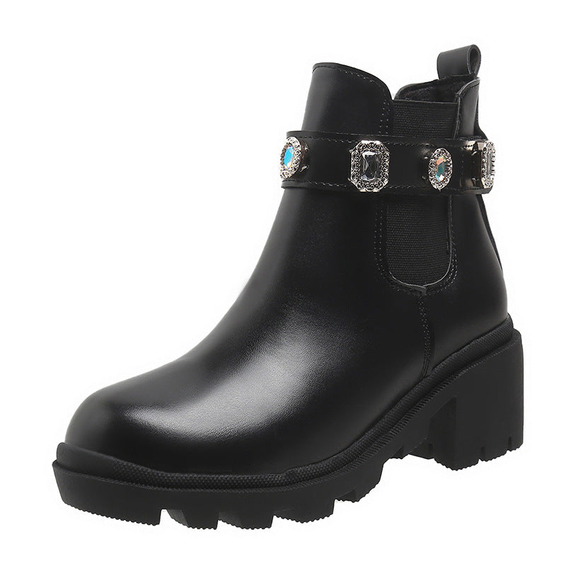 Women's Ankle Platform Chelsea Boots With Gem Buckle | Bold