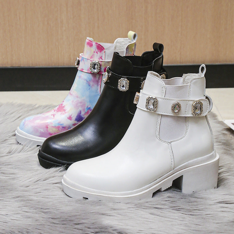 Women's Ankle Platform Chelsea Boots With Gem Buckle | Bold