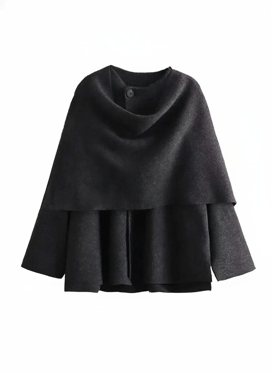 Women's Black Coat Cropped Wrap Collar | Street Style