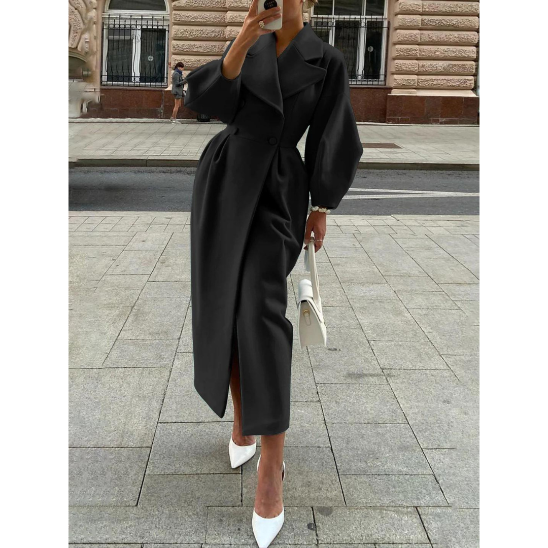 Women's Black Coat Longline Belted Waist | City Style