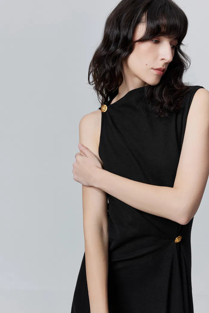 Women's Black Dress Sleeveless | Midi