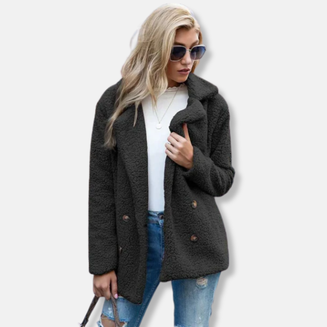 Women's Black Fluffy Jacket Button Front | Casual
