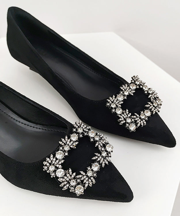Women's Black Kitten Heels Pointed | Buckle