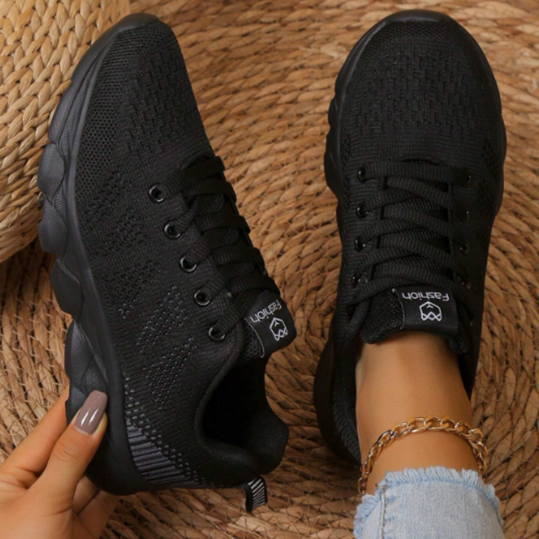 Women's Black Trainers Lace Up Mesh | Running