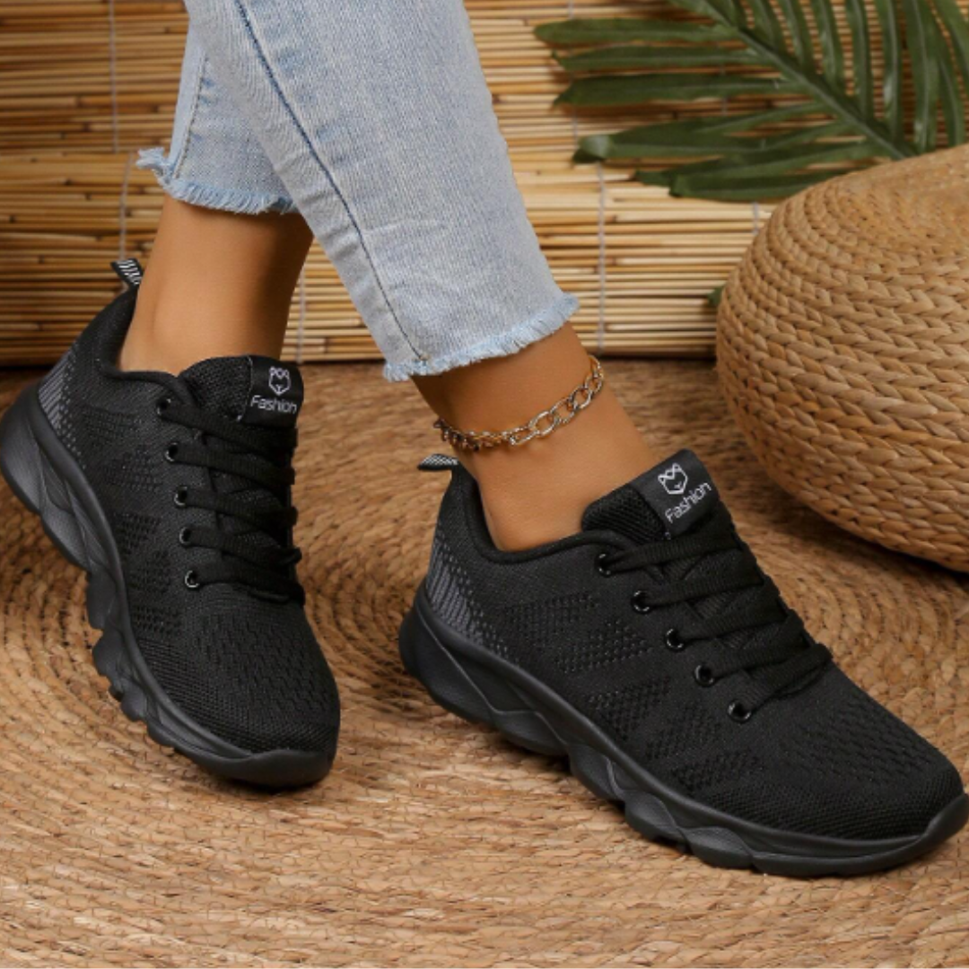 Women's Black Trainers Lace Up Mesh | Running