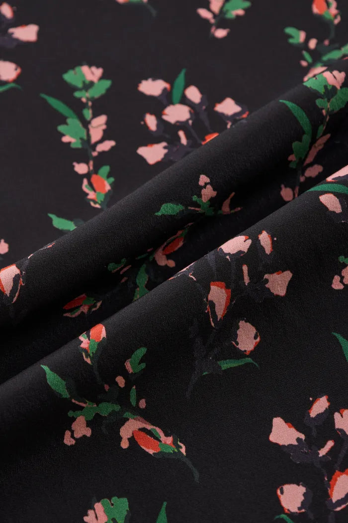 Women’s Black Wrap Dress Floral Puff Sleeve | Midi