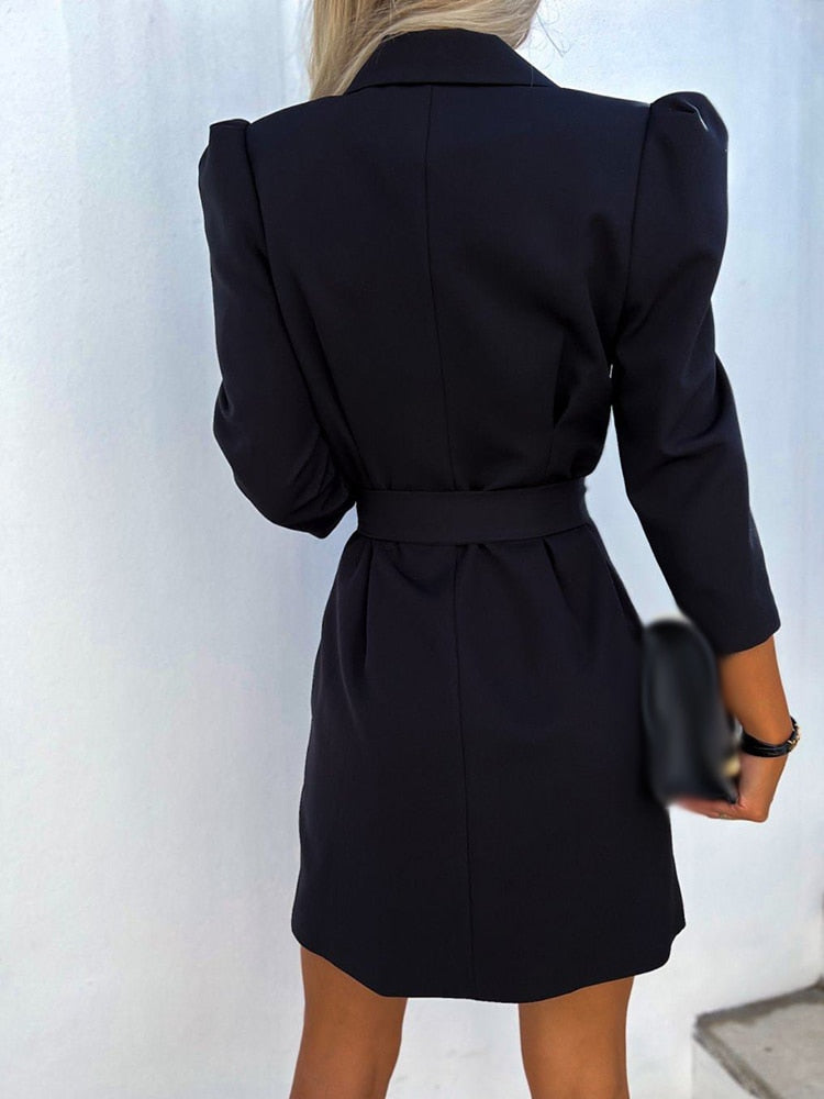 Women's Blazer Dress Belted Mini | Puff Sleeve