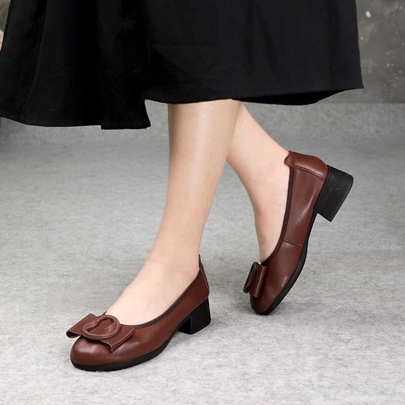 Women's Bow Detail Block Heel Slip On Loafers | Work