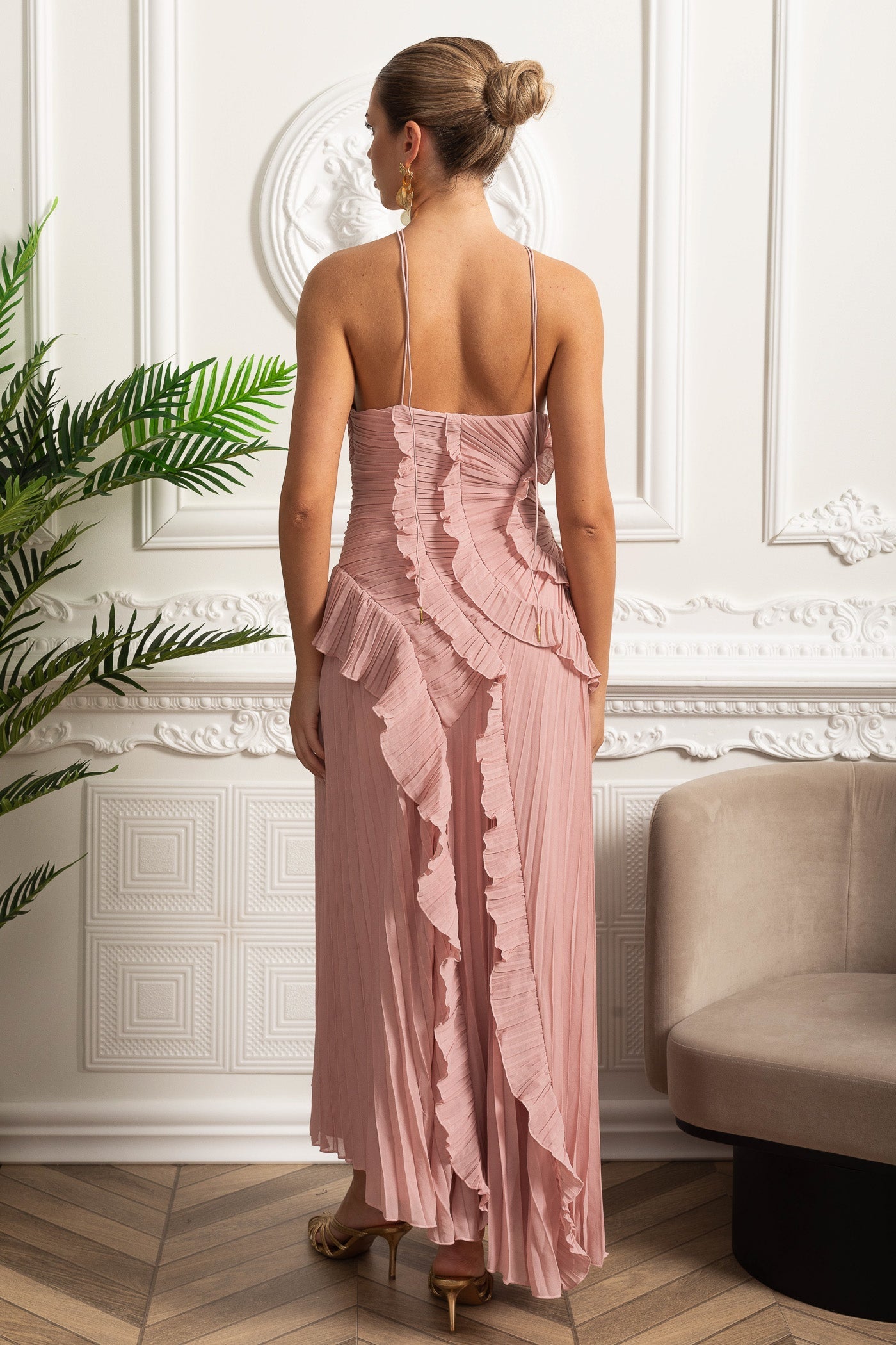 Women's Bridesmaid Pleated Halter Dress | Maxi
