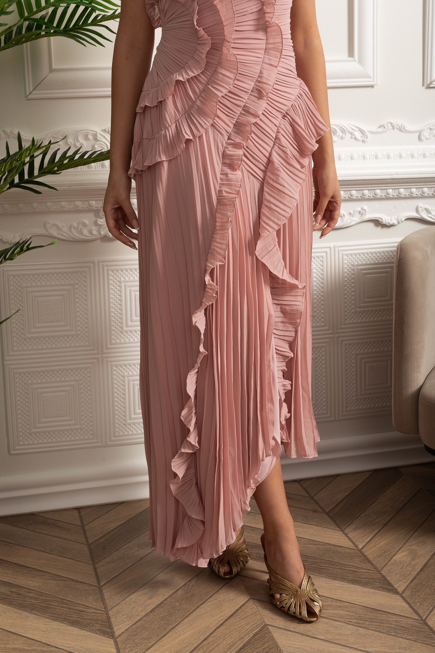 Women's Bridesmaid Pleated Halter Dress | Maxi