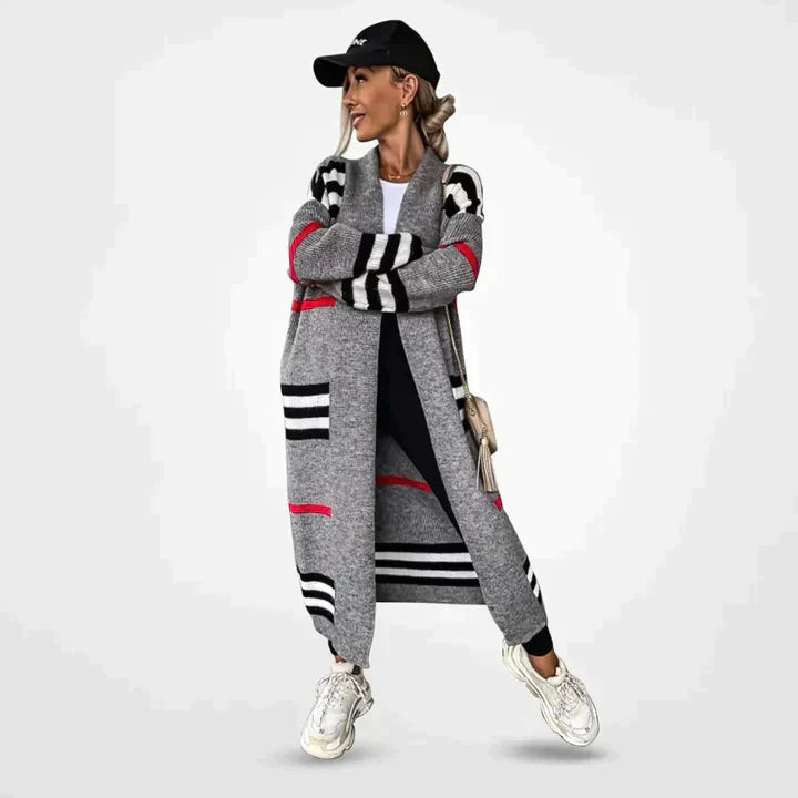 Women's Cardigan Knit Striped Open Front | Longline