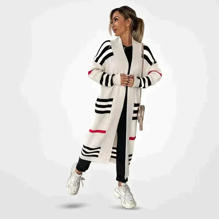 Women's Cardigan Knit Striped Open Front | Longline