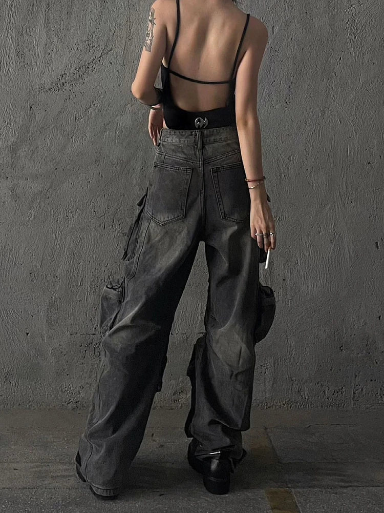 Women's Cargo Baggy Jeans with Pockets | Streetwear