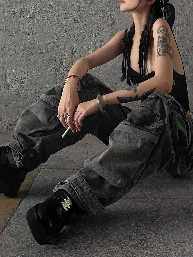 Women's Cargo Baggy Jeans with Pockets | Streetwear