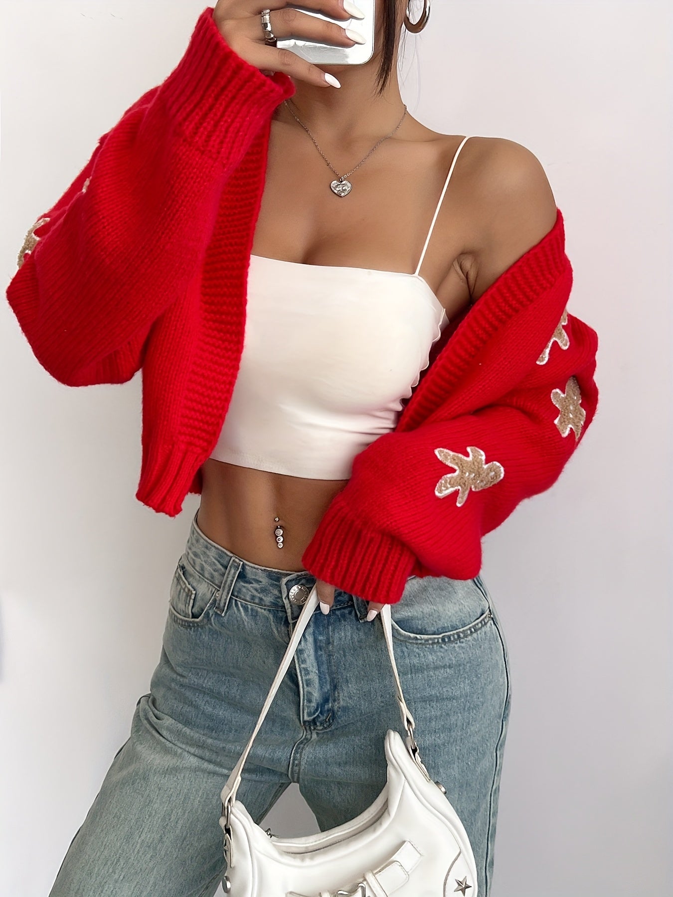 Women's Christmas Cardigan Cropped Gingerbread | Festive