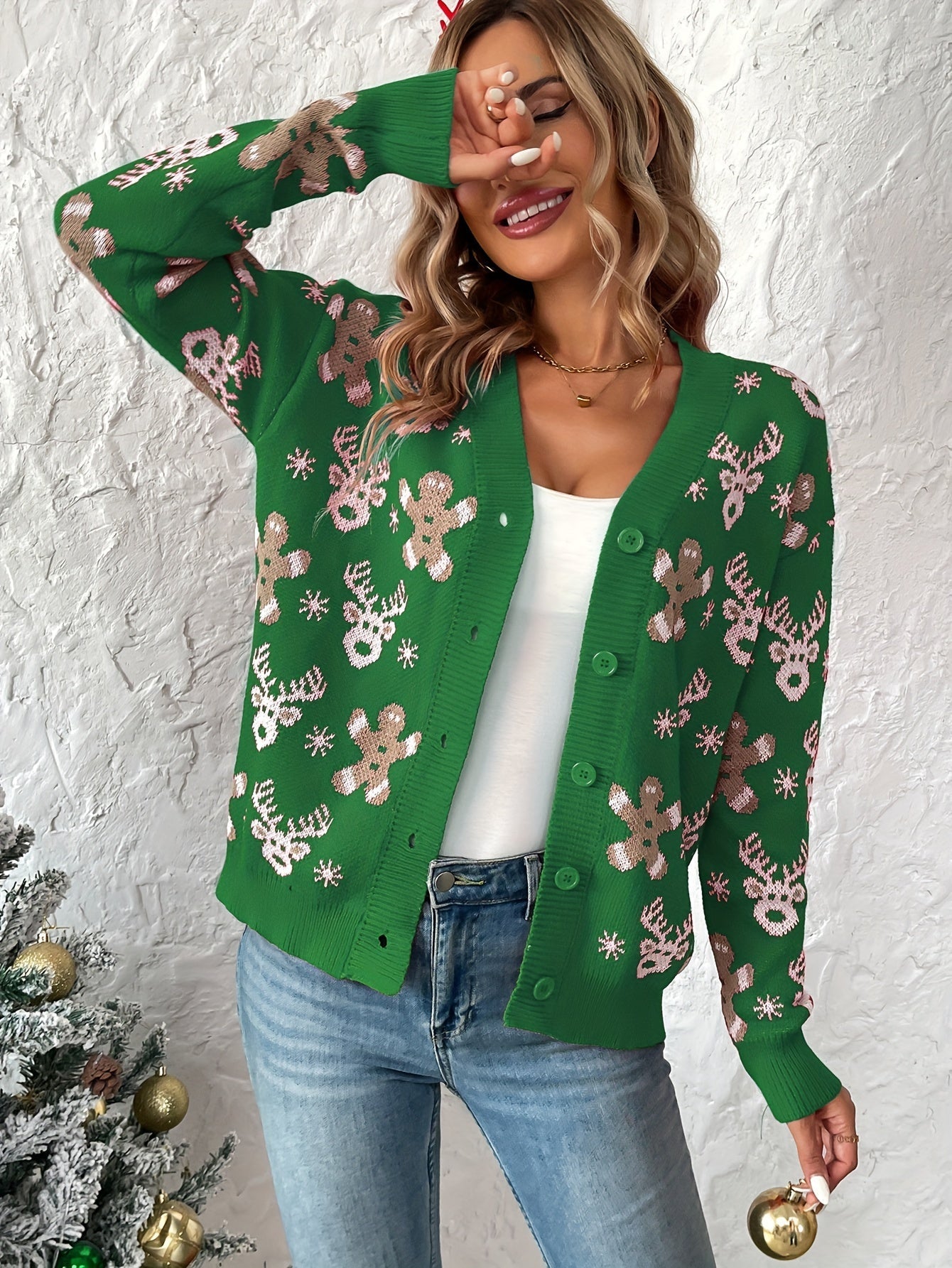 Women's Christmas Cardigan Knit Button Front | Festive