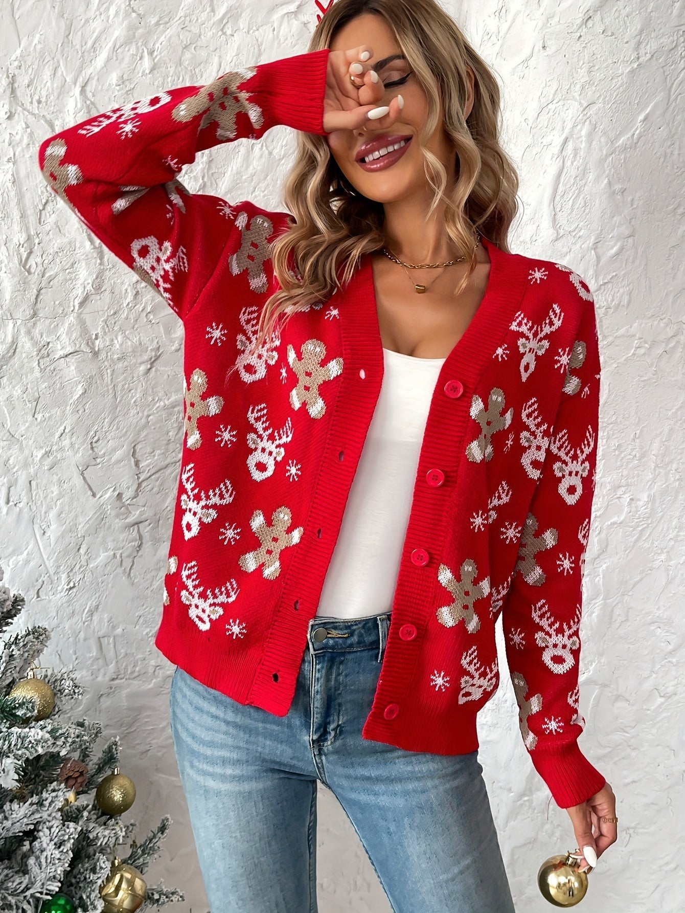 Women's Christmas Cardigan Knit Button Front | Festive