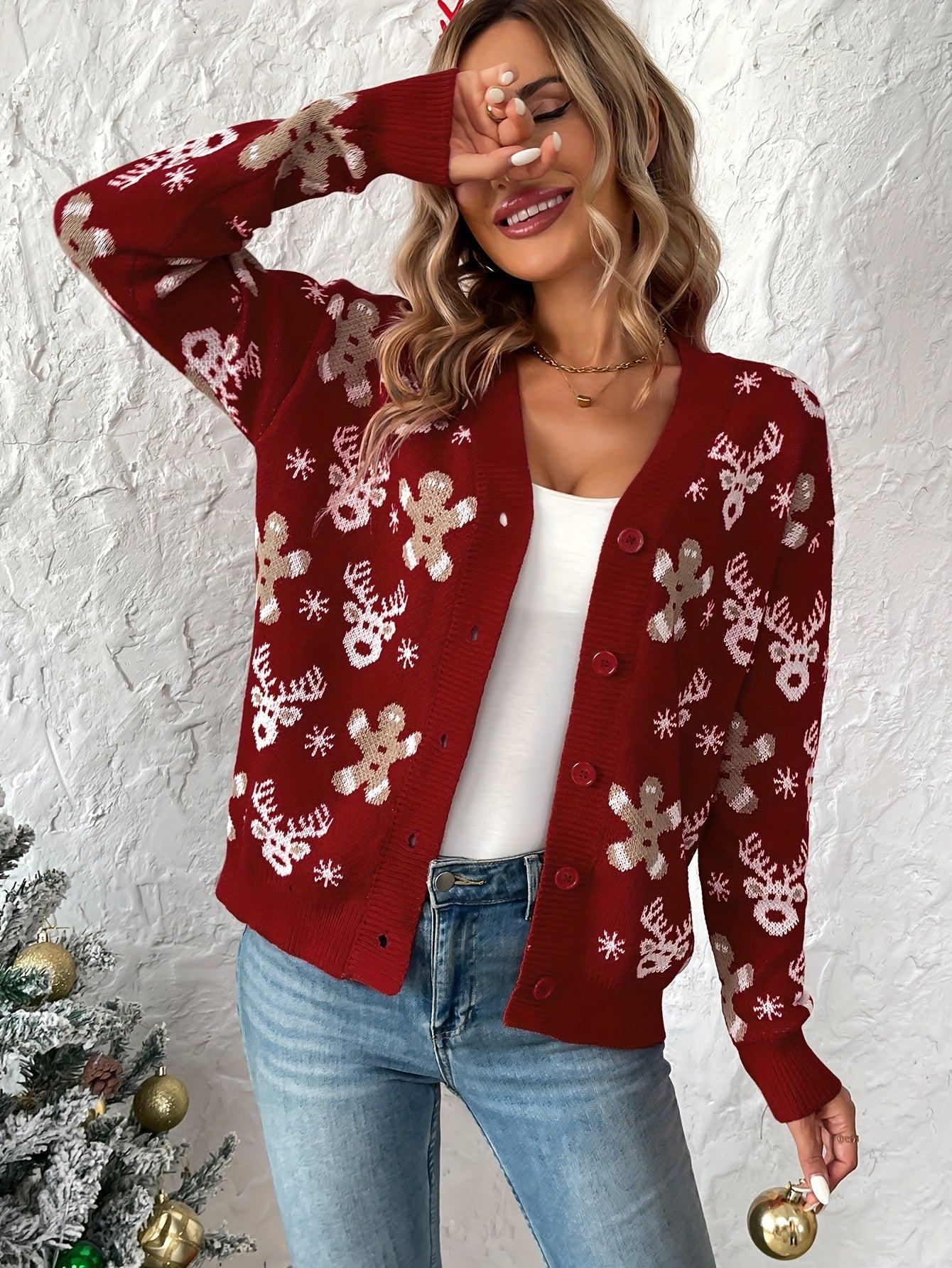 Women's Christmas Cardigan Knit Button Front | Festive