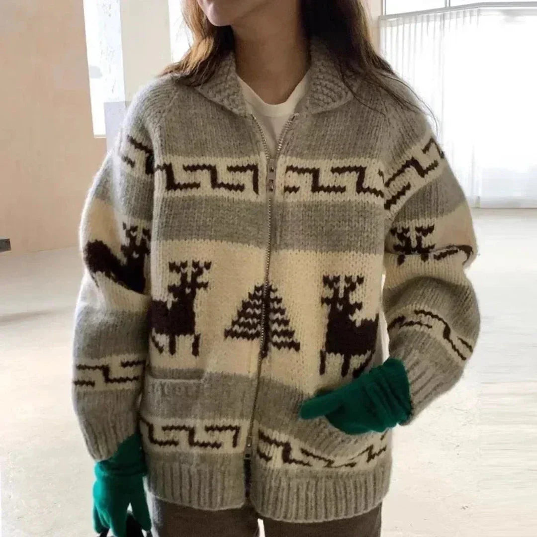 Women's Christmas Cardigan Reindeer Zip Up | Winter
